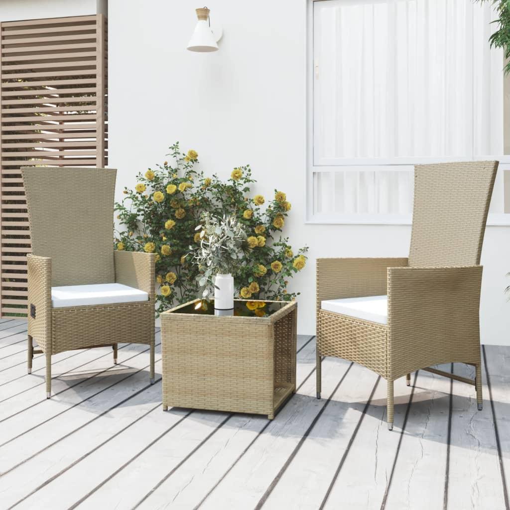 Loungesæt til haven 3 dele polyrattan og stål beige