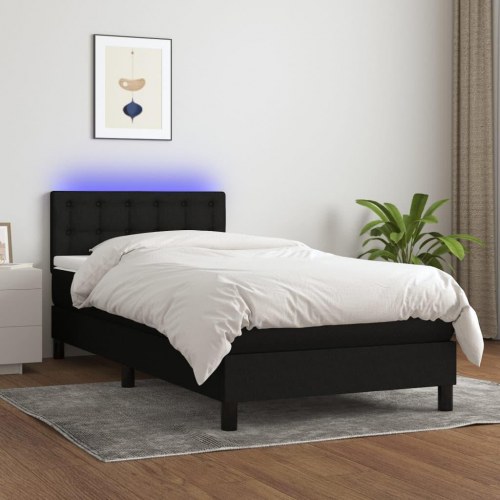 Kontinentalseng med LED-lys - 90 x 190 cm, sort stof