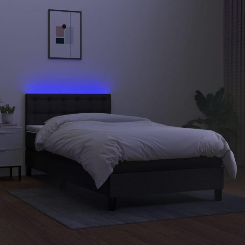 Kontinentalseng med LED-lys - 90 x 190 cm, sort stof