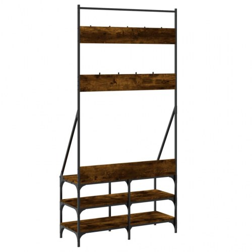 Tøjstativ med skoopbevaring 90x34x184 cm røget egetræsfarve