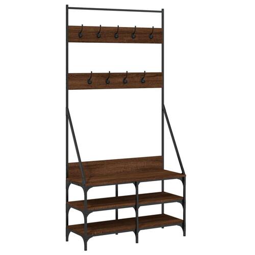 Tøjstativ med skoopbevaring 90x34x184 cm brun egetræsfarve