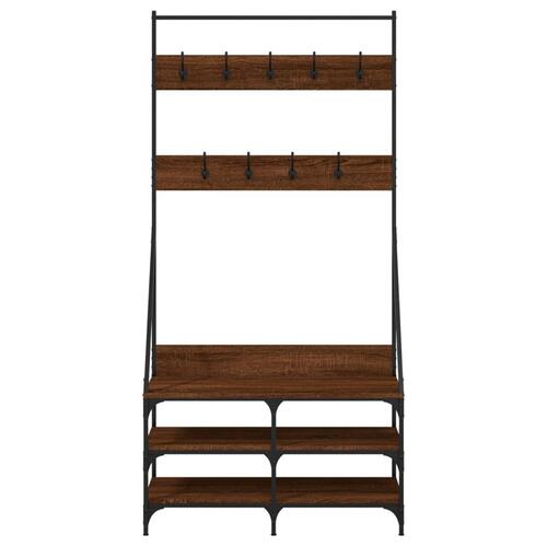 Tøjstativ med skoopbevaring 90x34x184 cm brun egetræsfarve