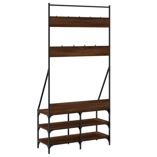 Tøjstativ med skoopbevaring 90x34x184 cm brun egetræsfarve