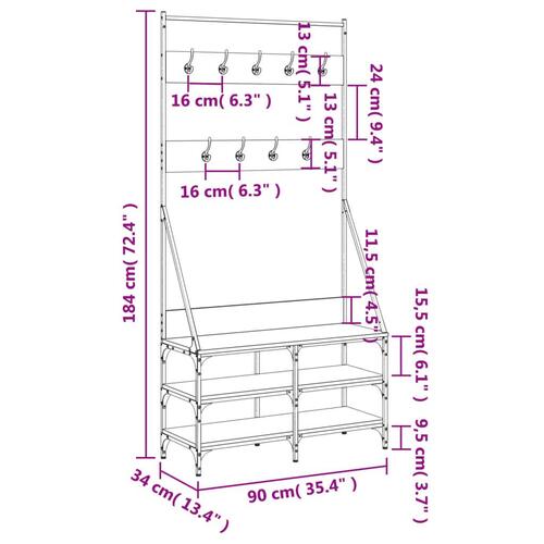 Tøjstativ med skoopbevaring 90x34x184 cm brun egetræsfarve