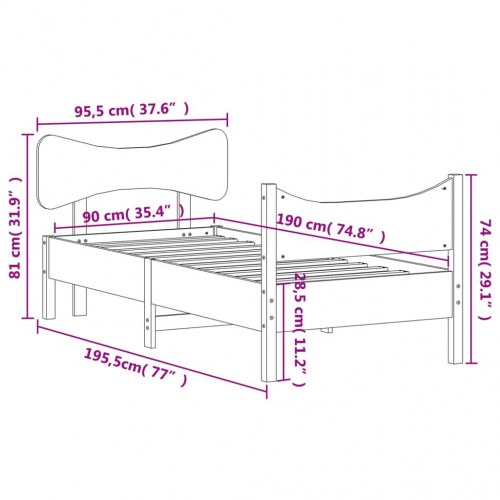 Sengeramme uden madras 90x190 cm massivt fyrretræ hvid