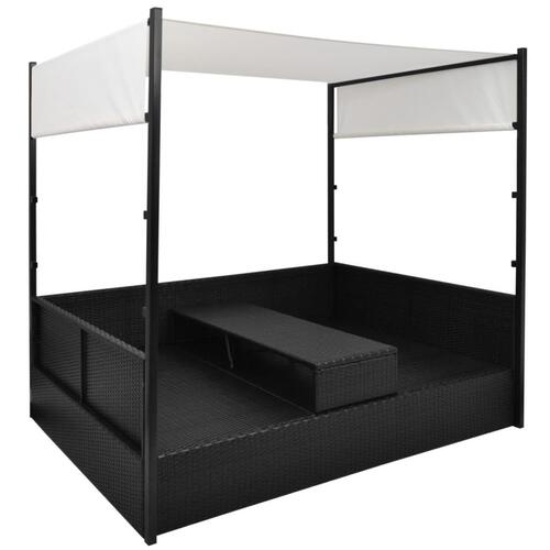 Solseng med baldakin sort 190 x 130 cm polyrattan