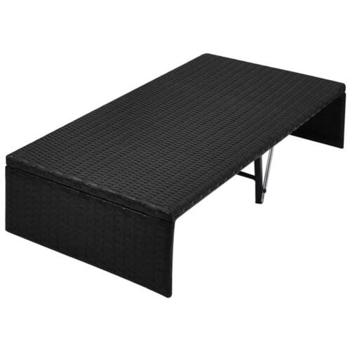 Solseng med baldakin sort 190 x 130 cm polyrattan