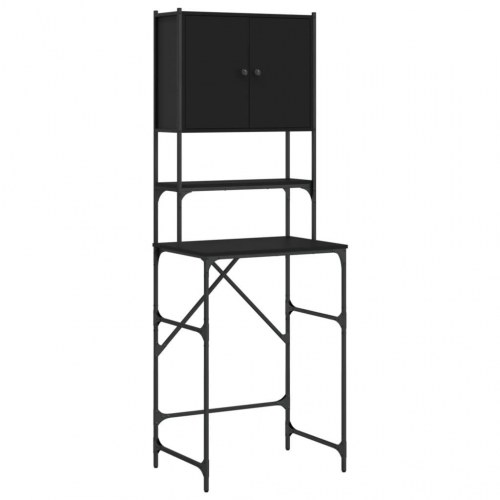 Vaskemaskineskab 68 × 48,5 × 194 cm - sort opbevaringsskab til badeværelse