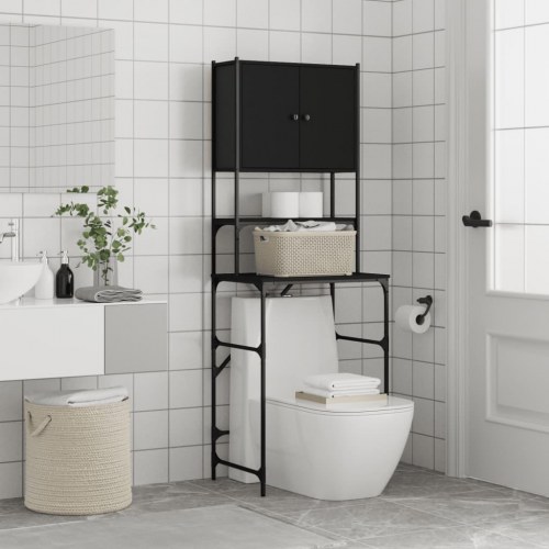 Vaskemaskineskab 68 × 48,5 × 194 cm - sort opbevaringsskab til badeværelse