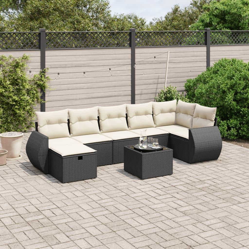 Sofasæt til haven i polyrattan - 8 dele med hynder, sort/creme