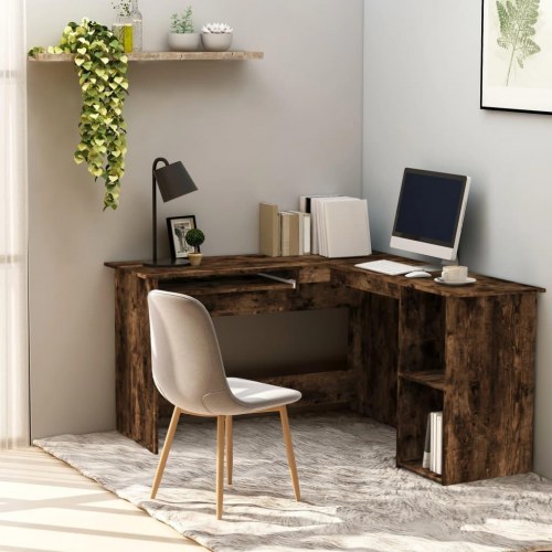 Hjørneskrivebord L-form 120×140×75 cm - konstrueret træ, røget egetræ