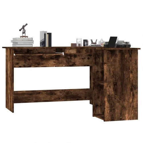Hjørneskrivebord L-form 120×140×75 cm - konstrueret træ, røget egetræ