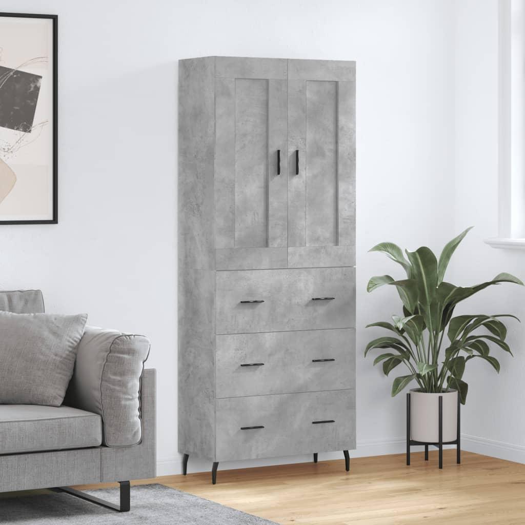 Højskab 69,5X34X180 Cm Konstrueret Træ Etræsfarve - Betongrå / 3 skuffer