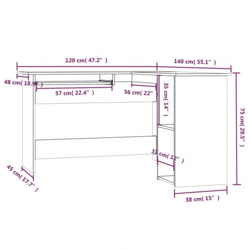 Hjørneskrivebord L-form 120×140×75 cm - konstrueret træ, røget egetræ