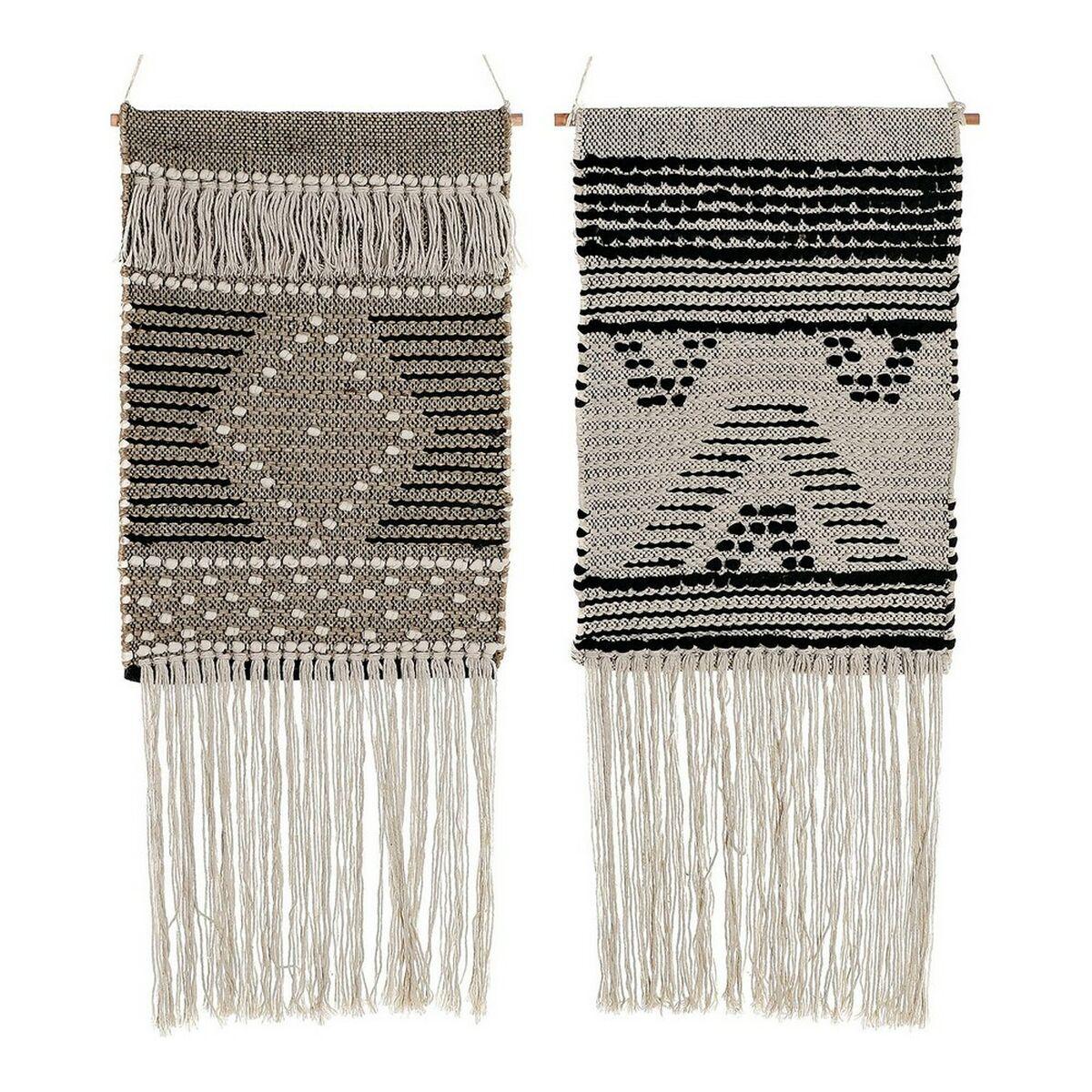 Hængende Dekoration Beige Grå Mørkegrå Frynse Boho 45 X 1 X 61 Cm 2 Enheder