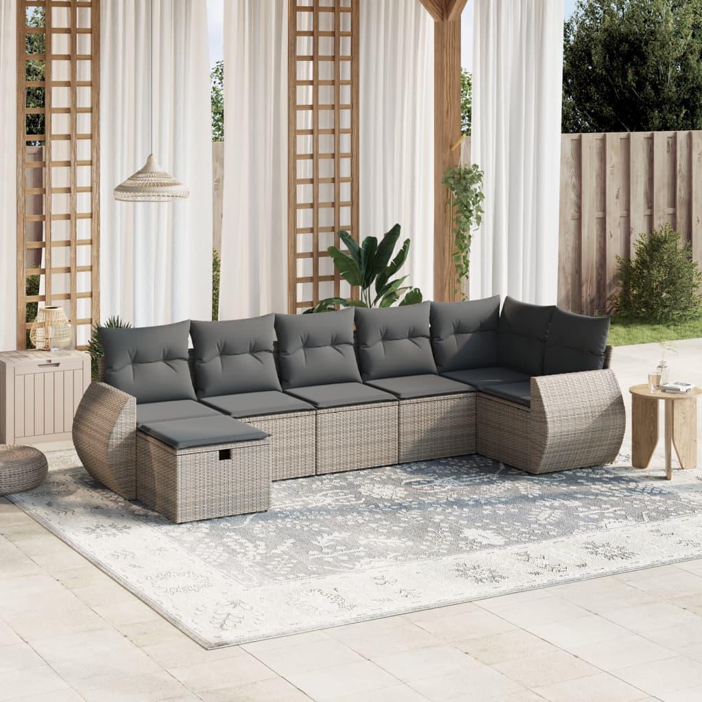Sofasæt Til Haven 7 Dele Med Hynder Polyrattan - Grå / Uden bord og opbevaring