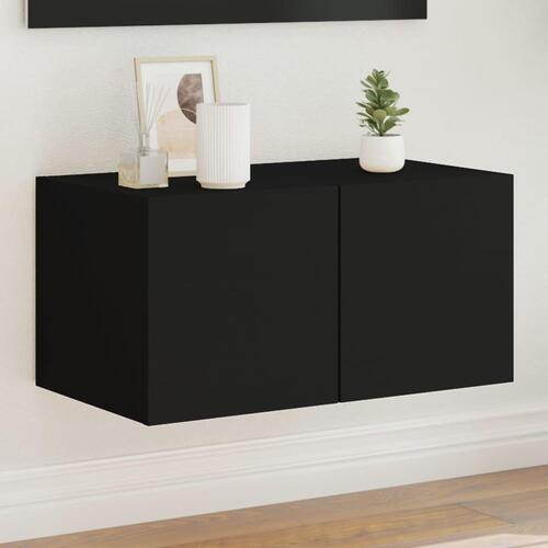 Væghængt tv-bord med LED-lys 60x35x31 cm sort
