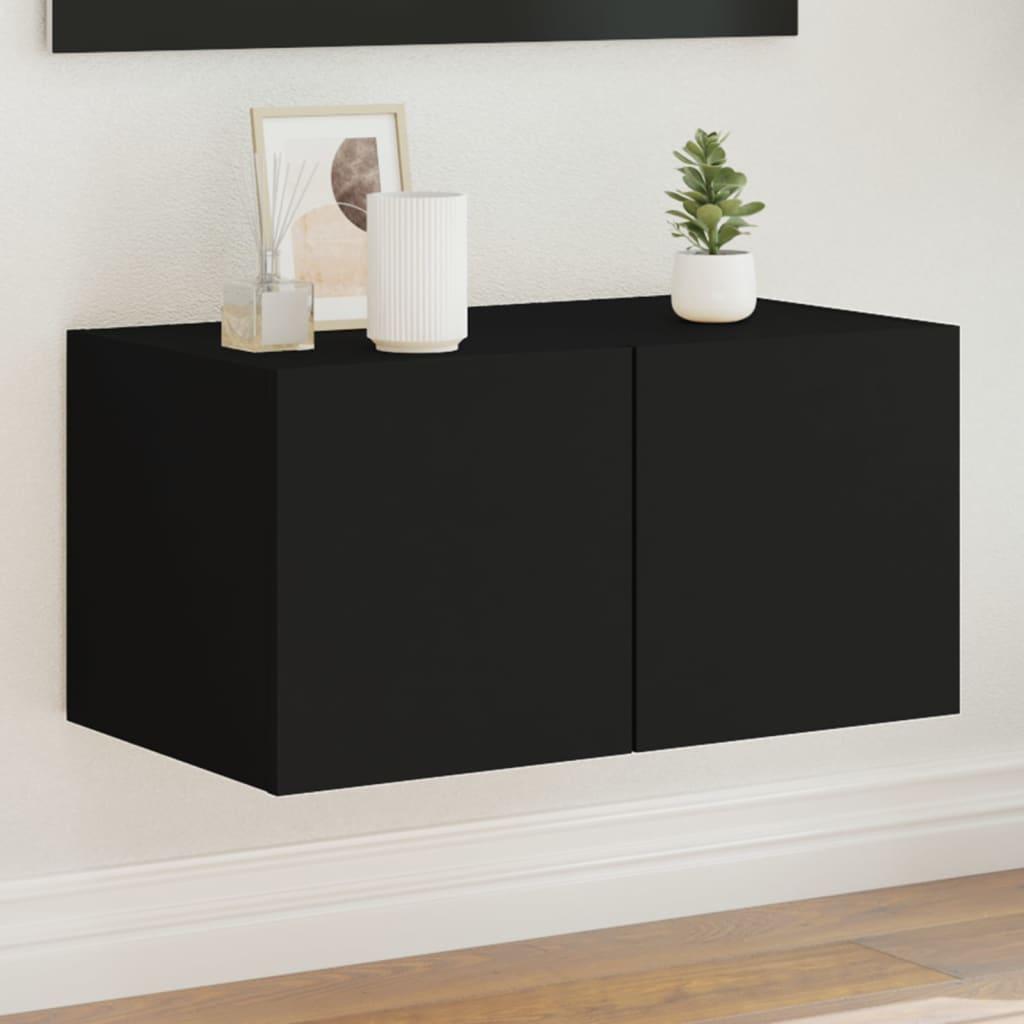 Væghængt tv-bord med LED-lys 60x35x31 cm sort