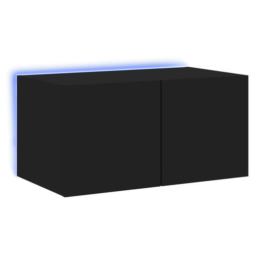 Væghængt tv-bord med LED-lys 60x35x31 cm sort