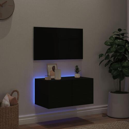 Væghængt tv-bord med LED-lys 60x35x31 cm sort