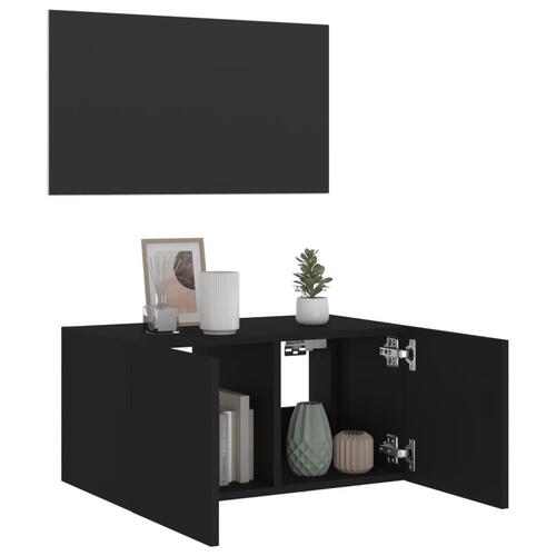 Væghængt tv-bord med LED-lys 60x35x31 cm sort