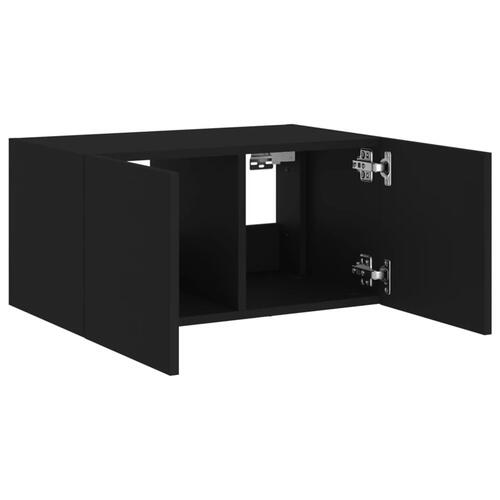 Væghængt tv-bord med LED-lys 60x35x31 cm sort