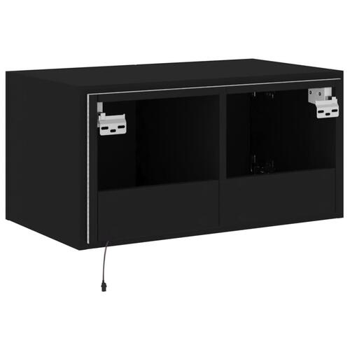 Væghængt tv-bord med LED-lys 60x35x31 cm sort