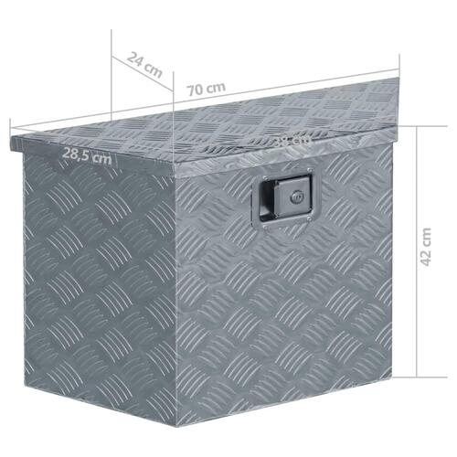 Aluminiumskasse 70 x 24 x 42 cm trapezformet sølvfarvet