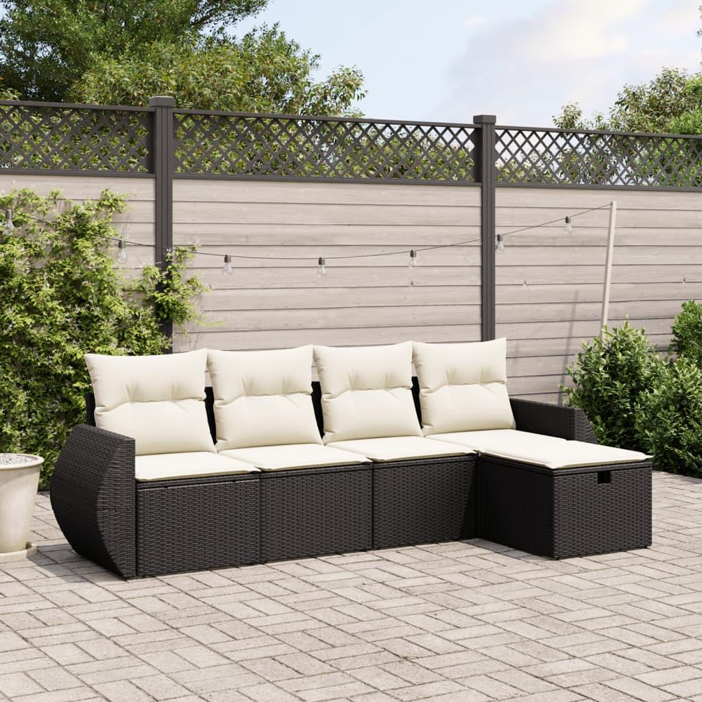 Sofasæt til haven i polyrattan - 5 dele med hynder, sort/creme