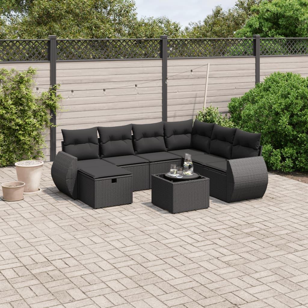 Sofaesæt Til Haven 7 Dele Med Hynder Polyrattan - Sort / Med bord