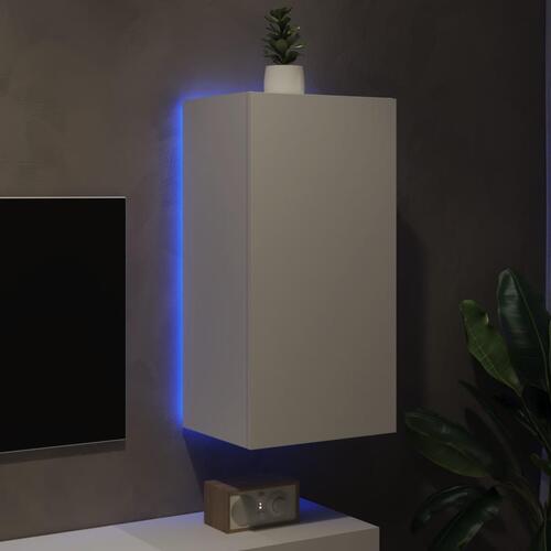 Væghængt tv-bord med LED-lys 40,5x35x80 cm hvid