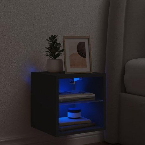 Væghængt tv-bord med LED-lys 30 × 28,5 × 30 cm - sort