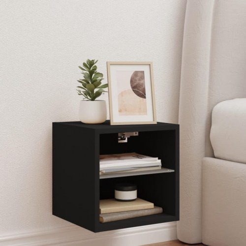 Væghængt tv-bord med LED-lys 30 × 28,5 × 30 cm - sort