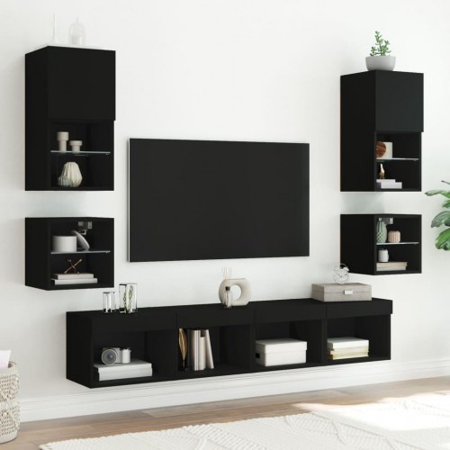 Væghængt tv-bord med LED-lys 30 × 28,5 × 30 cm - sort
