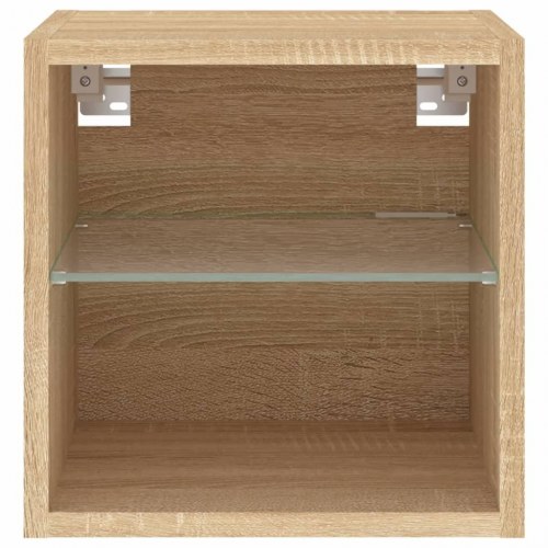 Væghængt tv-bord med LED-lys 30×28,5×30 cm - sonoma-eg