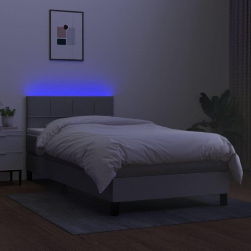 Kontinentalseng med LED-lys 90×190 cm - stof, lysegrå