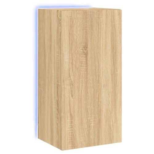 Væghængt tv-bord med LED-lys 40,5x35x80 cm sonoma-eg