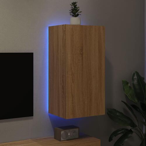 Væghængt tv-bord med LED-lys 40,5x35x80 cm sonoma-eg