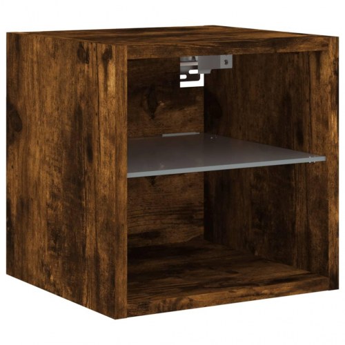 Væghængte tv-borde med LED-lys, 2 stk. - røget eg, 30×28,5×30 cm