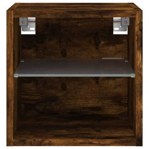 Væghængte tv-borde med LED-lys, 2 stk. - røget eg, 30×28,5×30 cm