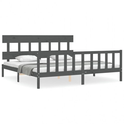 Sengeramme med sengegavl 200x200 cm massivt træ grå