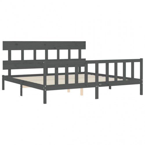 Sengeramme med sengegavl 200x200 cm massivt træ grå