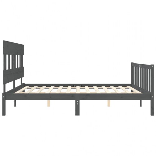 Sengeramme med sengegavl 200x200 cm massivt træ grå