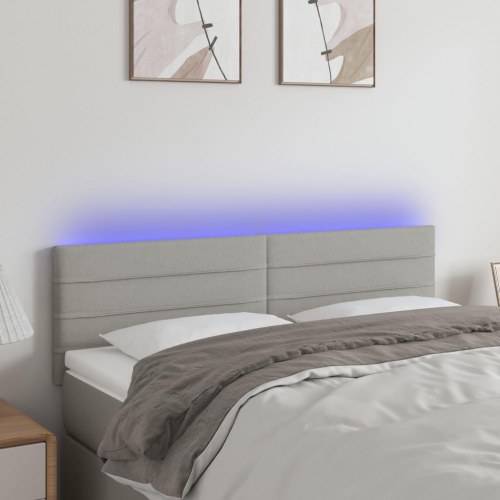 Sengegavl med LED-lys 144 x 5 x 78/88 cm stof - lysegrå
