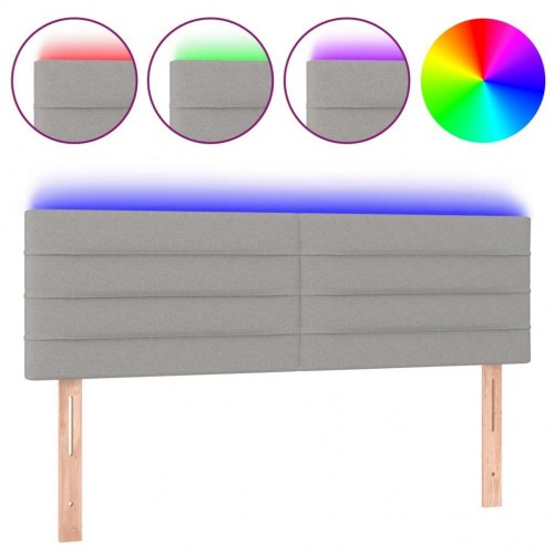 Sengegavl med LED-lys 144 x 5 x 78/88 cm stof - lysegrå