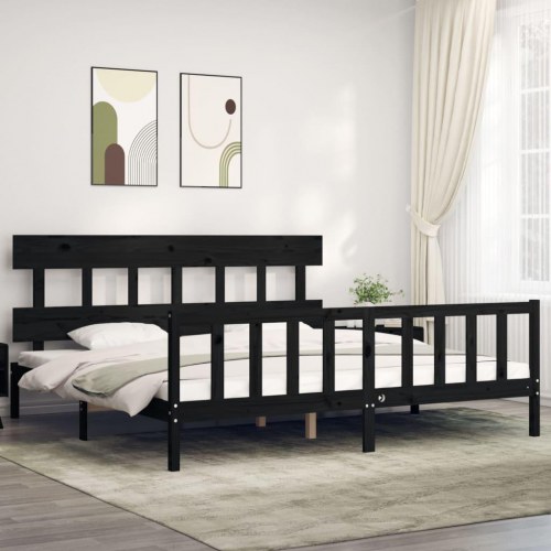 Sengeramme med sengegavl i massivt fyrretræ 200 x 200 cm - sort