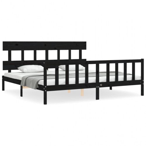 Sengeramme med sengegavl i massivt fyrretræ 200 x 200 cm - sort