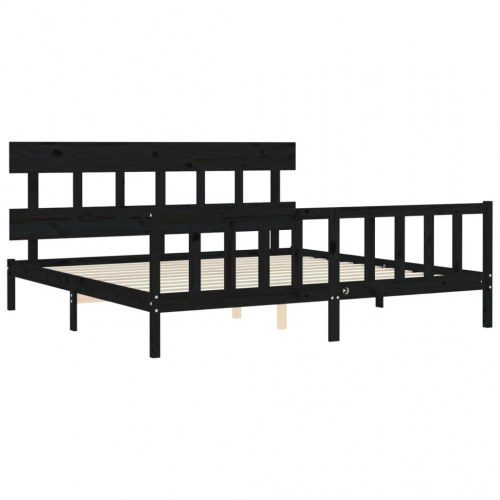 Sengeramme med sengegavl i massivt fyrretræ 200 x 200 cm - sort