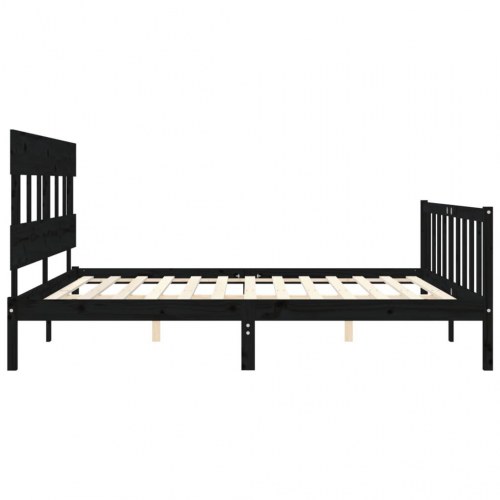 Sengeramme med sengegavl i massivt fyrretræ 200 x 200 cm - sort