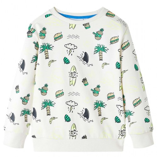 Sweatshirt til børn str. 128 - ecru med farverigt print